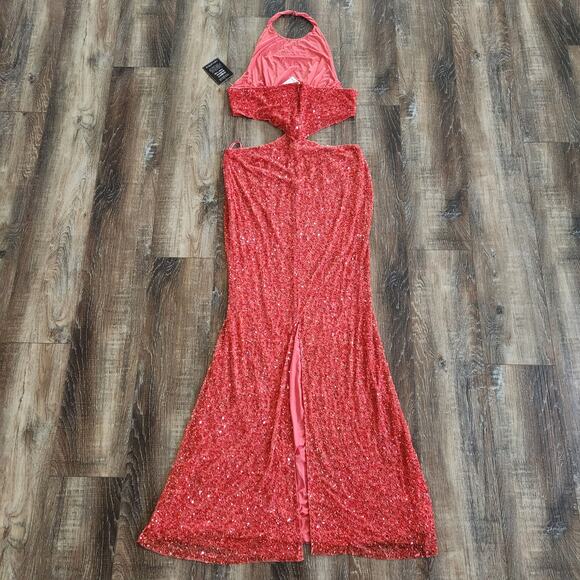 Retrofete Katerina Sequin Dress in Calypso Coral Maxi Size XL NWT Halter - Picture 7 of 13
